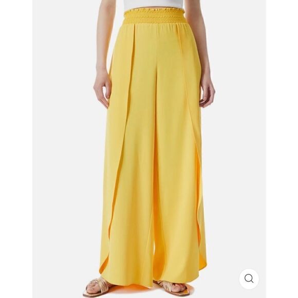 Alice + Olivia Larissa Smocked Waistband Wide Leg Split Pants in Yellow XS - Picture 4 of 9